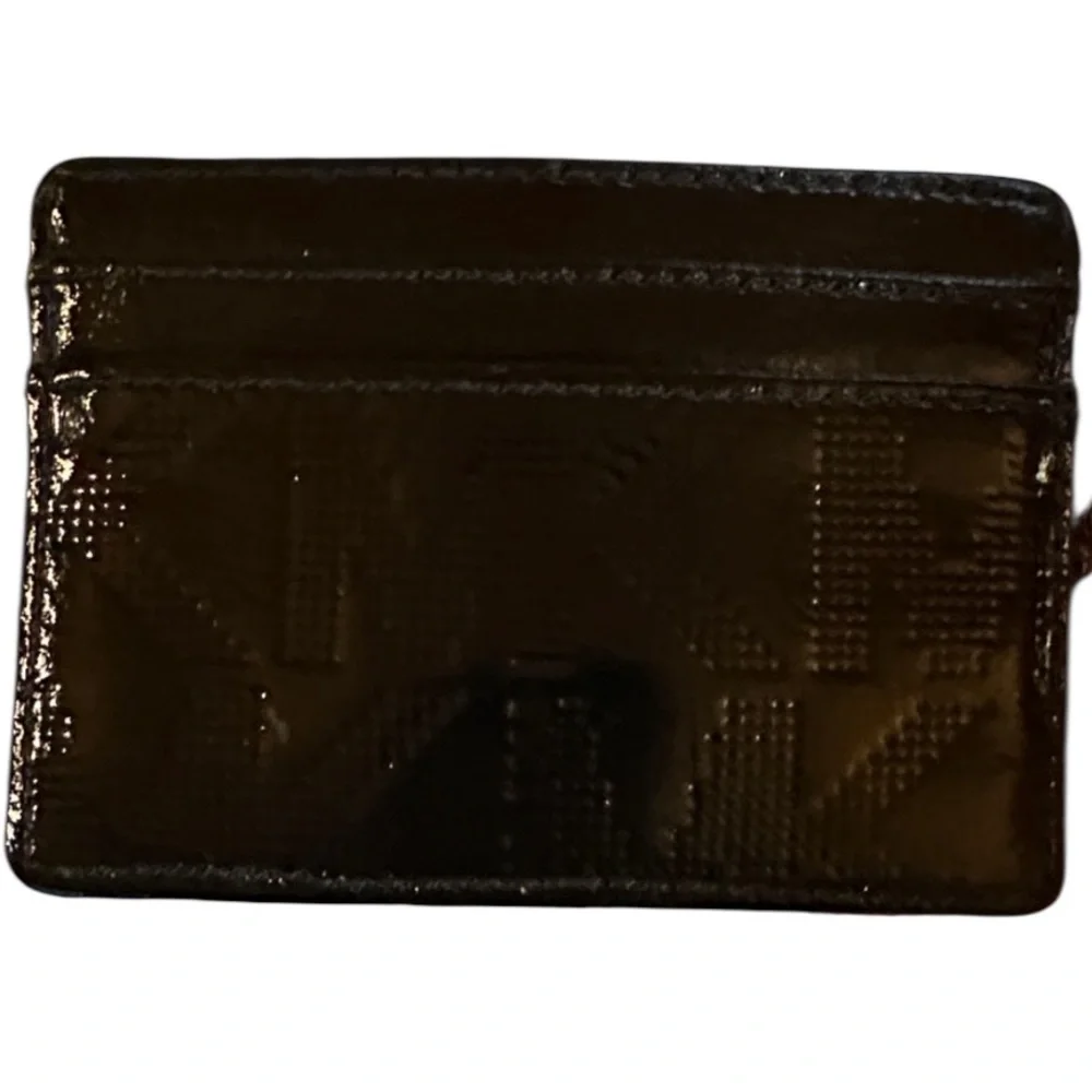 Michael Kors Black Embossed Leather Card Case with Gold Logo Plate